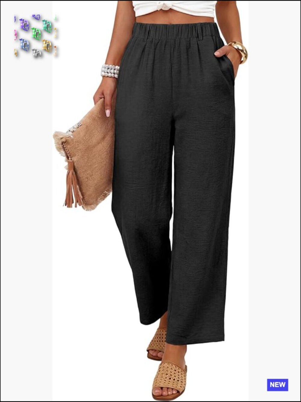 Wide Leg Palazzo Pants Elastic Waist Flowy Lightweight Lounge Trousers Pockets